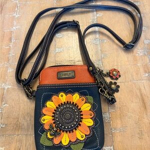 Chala Black, Orange & Yellow Sunflower Crossbody Bag